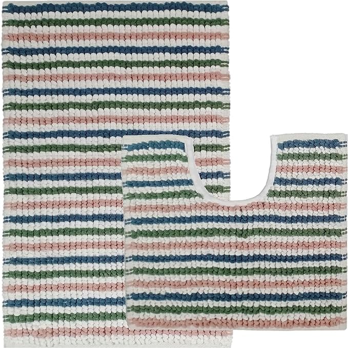2 Piece Amalfi Super Soft Absorbent Bath Mat Set Jumbo Plush Cotton Pedestal Bath Rug with Modern Design for Bathroom