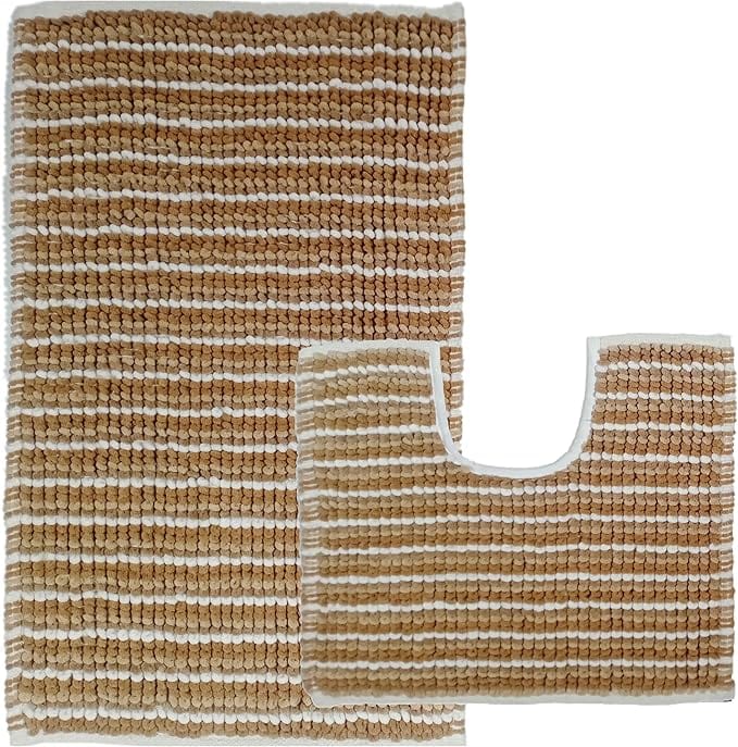 2 Piece Amalfi Super Soft Absorbent Bath Mat Set Jumbo Plush Cotton Pedestal Bath Rug with Modern Design for Bathroom