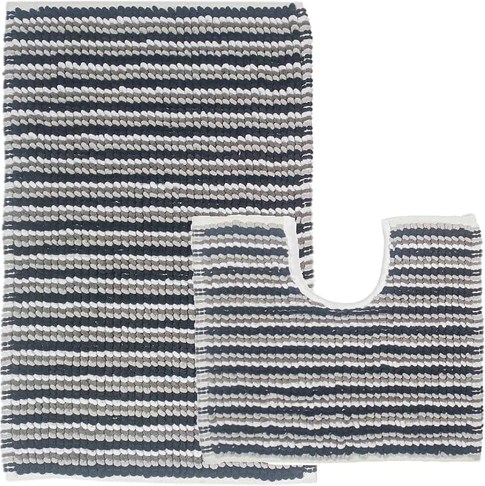 2 Piece Amalfi Super Soft Absorbent Bath Mat Set Jumbo Plush Cotton Pedestal Bath Rug with Modern Design for Bathroom
