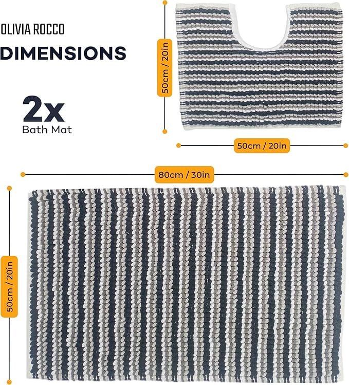 2 Piece Amalfi Super Soft Absorbent Bath Mat Set Jumbo Plush Cotton Pedestal Bath Rug with Modern Design for Bathroom