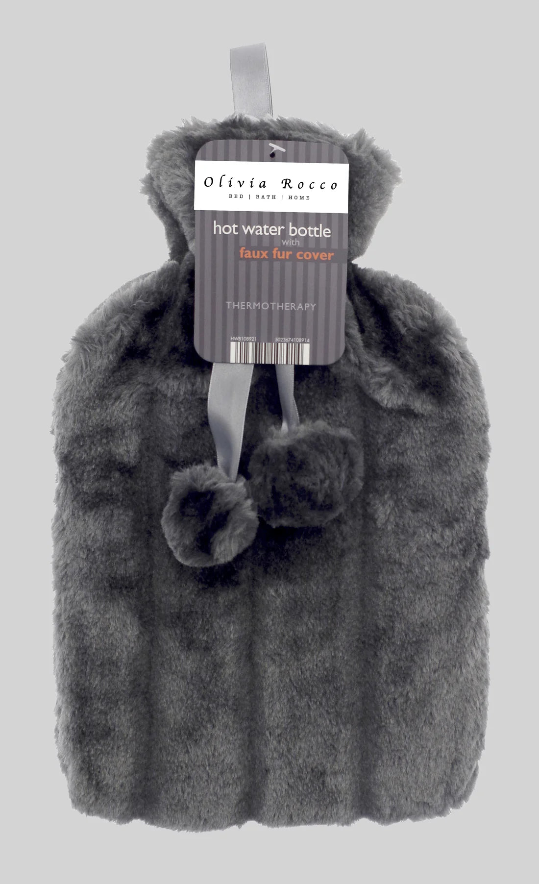 2L Soft Plush Hot Water Bottle with Faux Fur Pom Pom Cover for Pain Relief and Warmth Durable Rubber Cosy Winter Comfort