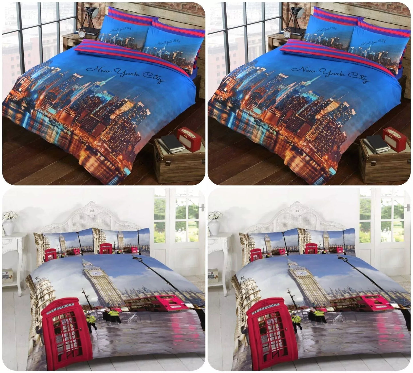 3D Duvet Sets London New York Printed