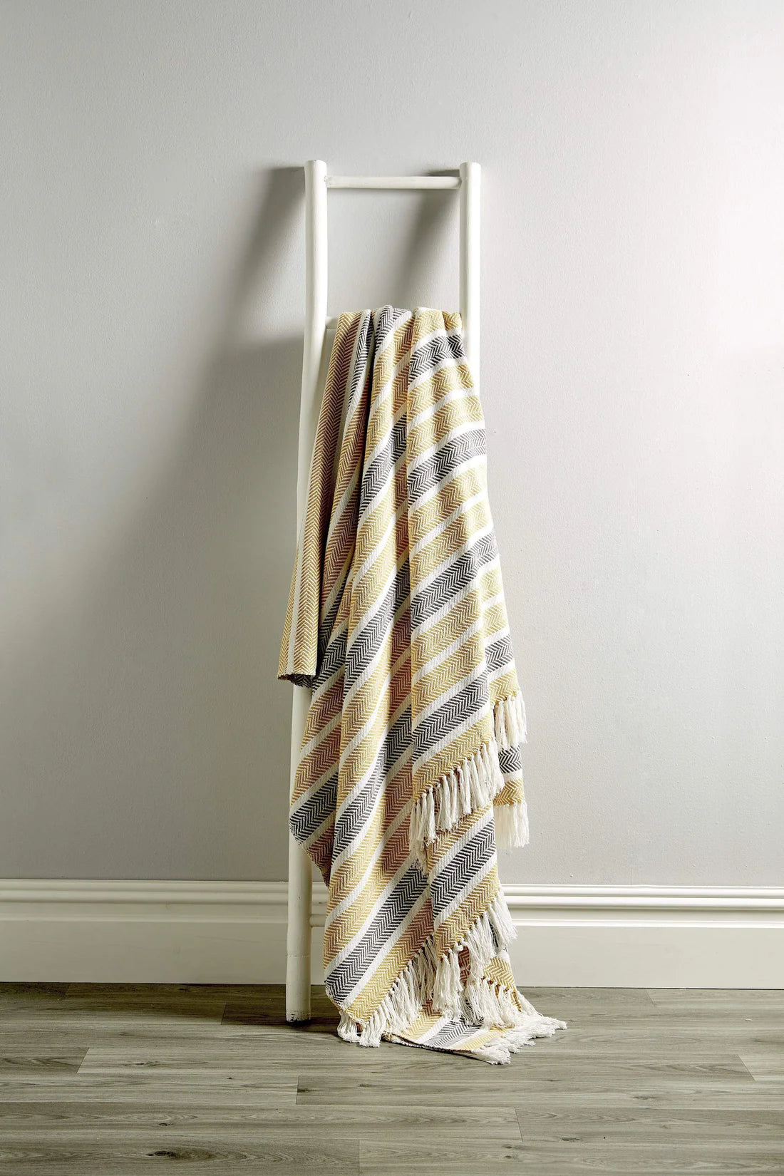 Stripe Handwoven Pure Cotton Throw Blanket with Tassels Eco-Friendly