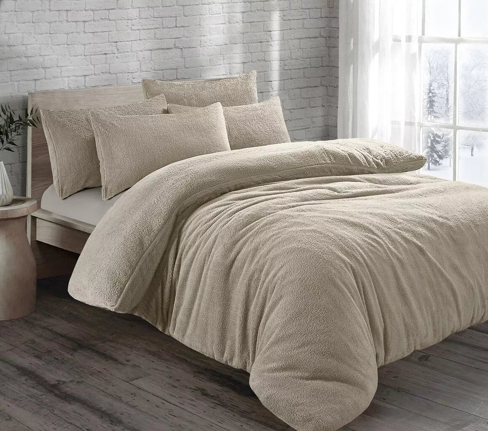 Teddy Fleece Duvet Cover Quilt Bedding Set with Pillow Case Warm & Cosy