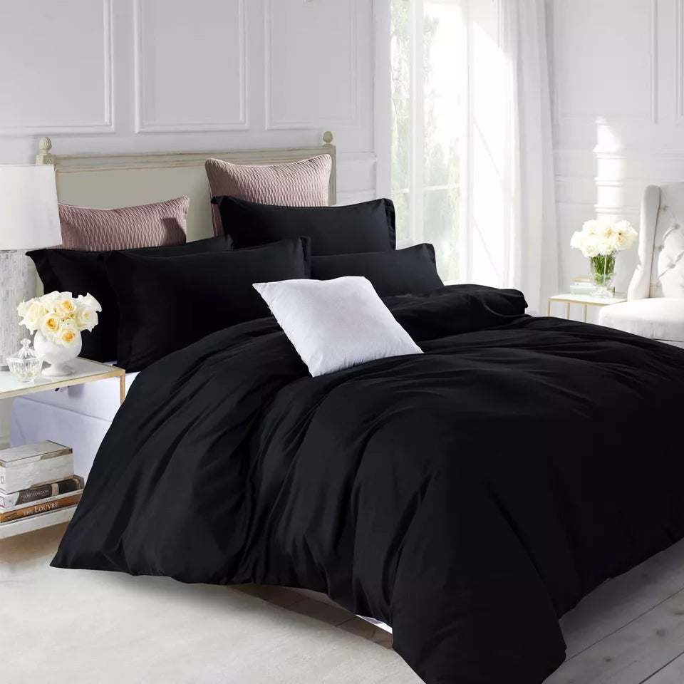 Plain Quilt Duvet Cover Bedding Set Pillowcase Pair Single Double King S King