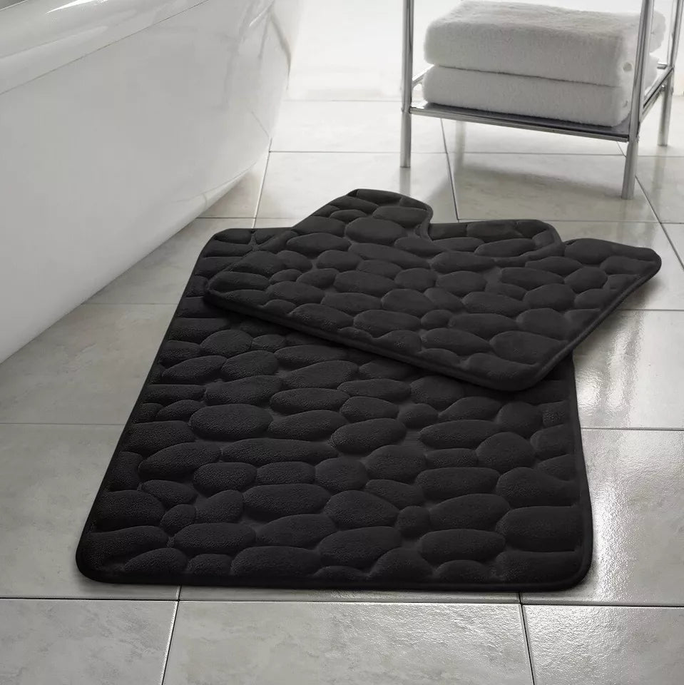 Pebbles Bath Mat Pedestal Set Memory Foam Non-Slip Super Soft (2pcs)