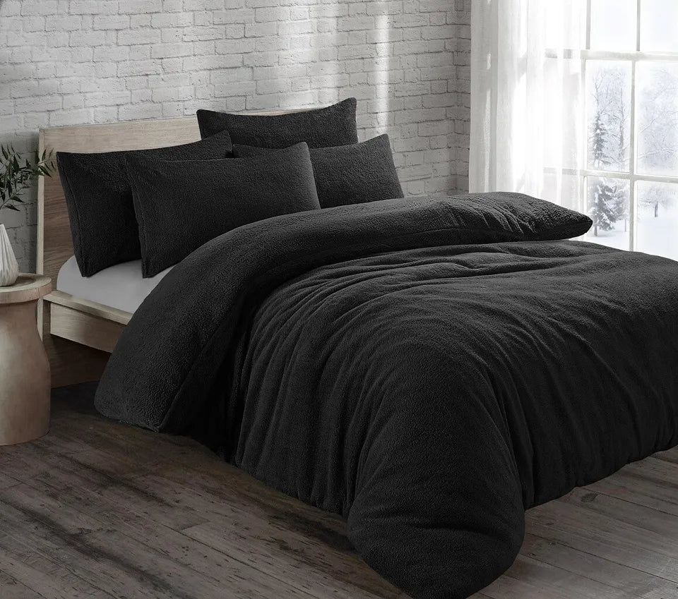Teddy Fleece Duvet Cover Quilt Bedding Set with Pillow Case Warm & Cosy