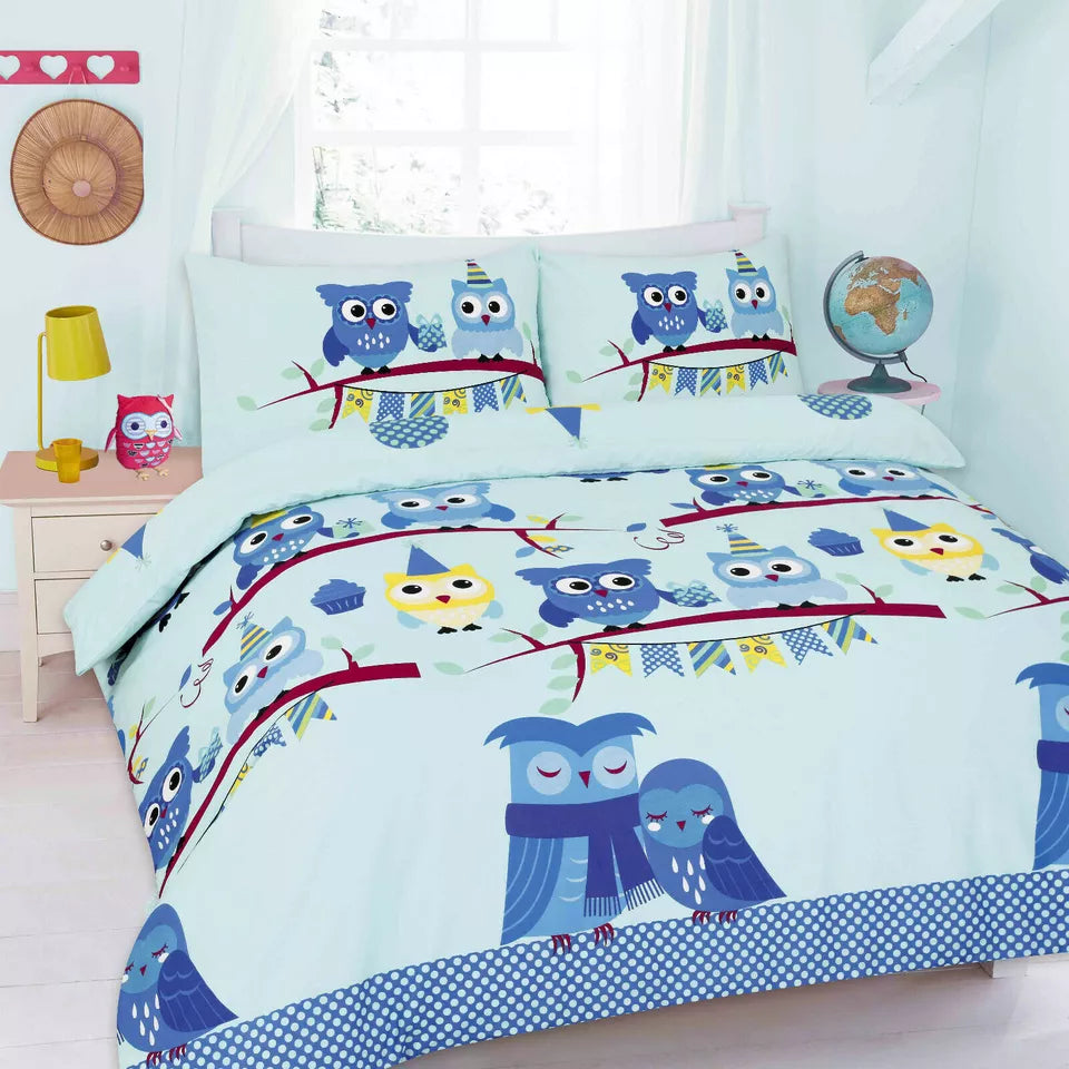 Cute Owls Kids Duvet Cover Set 5 Colours All Sizes