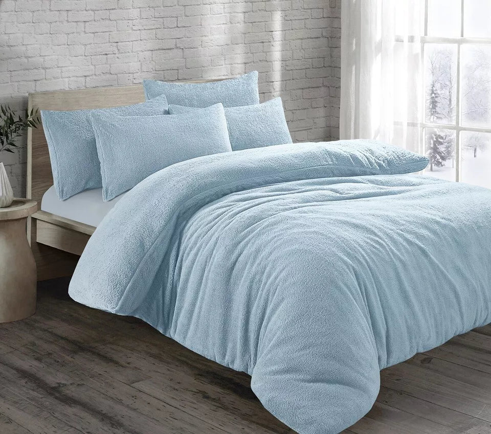 Teddy Fleece Duvet Cover Quilt Bedding Set with Pillow Case Warm & Cosy