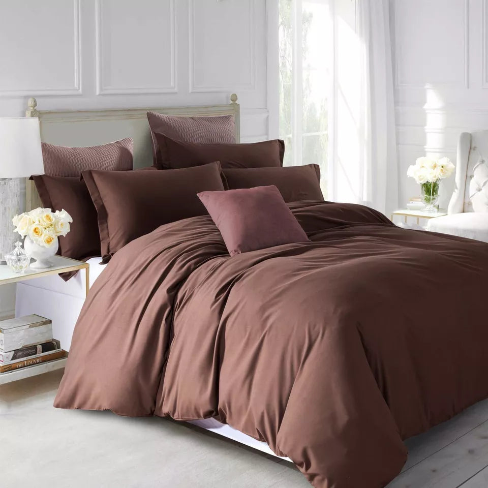 Plain Quilt Duvet Cover Bedding Set Pillowcase Pair Single Double King S King