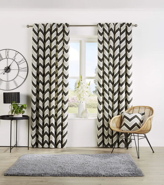 Chevron Pattern Curtains with Matching Cushion Covers Luxurious High-Quality Polyester Cotton Blend for Living Room and Bedroom Multiple Sizes OEKO-TEX Certified