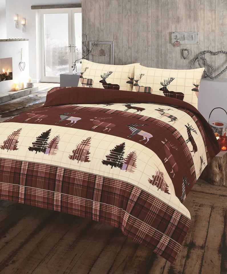 Luxury Thermal Flannelette Stag Duvet Set 100% Cotton Quilt Bedding All Sizes