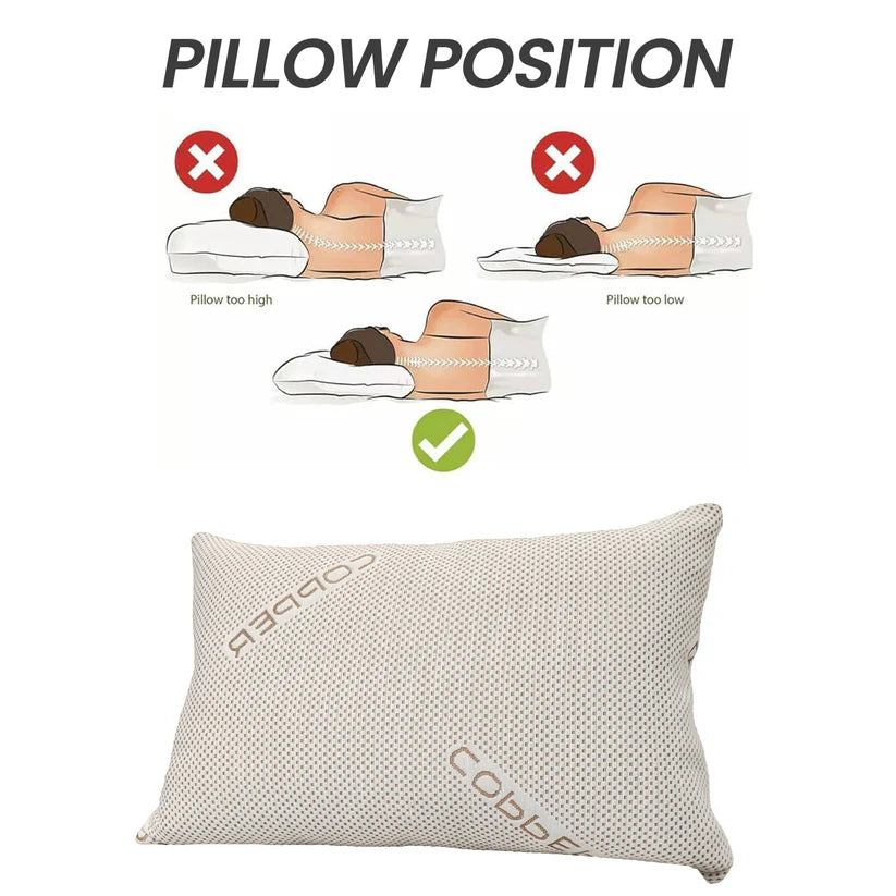 Copper Infused Memory Foam Pillow Anti-Ageing Wrinkle Reducing Hypoallergenic Therapy for Head & Neck Support