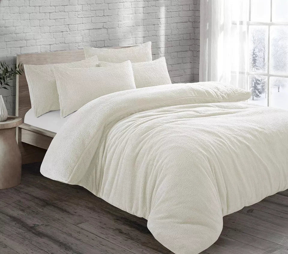 Teddy Fleece Duvet Cover Quilt Bedding Set with Pillow Case Warm & Cosy