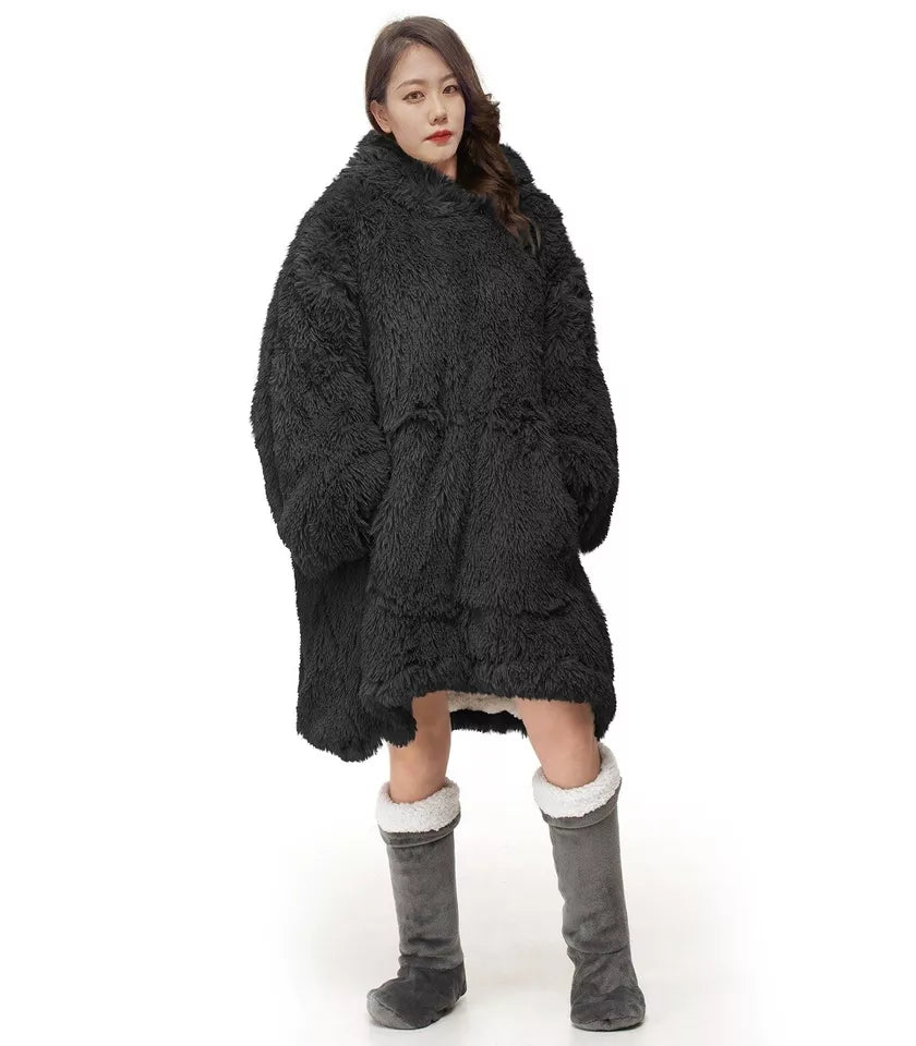 Blanket Hoodie Oversized Wearable Teddy Fleece Cuddles Long Fur Hodded Blanket