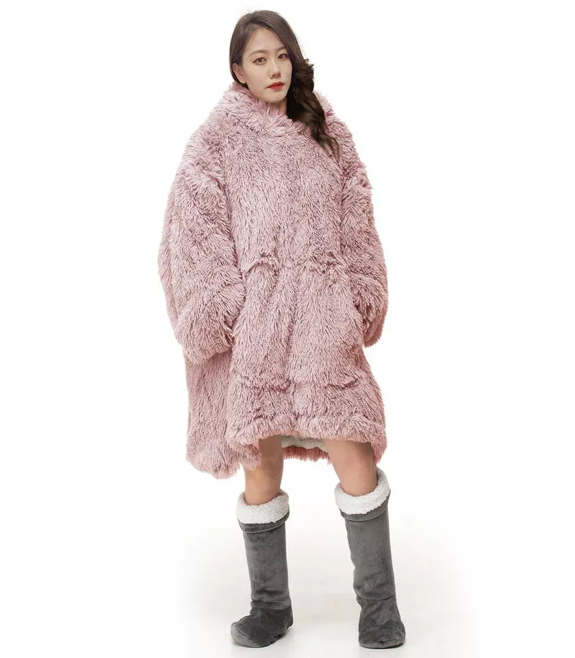 Blanket Hoodie Oversized Wearable Teddy Fleece Cuddles Long Fur Hodded Blanket