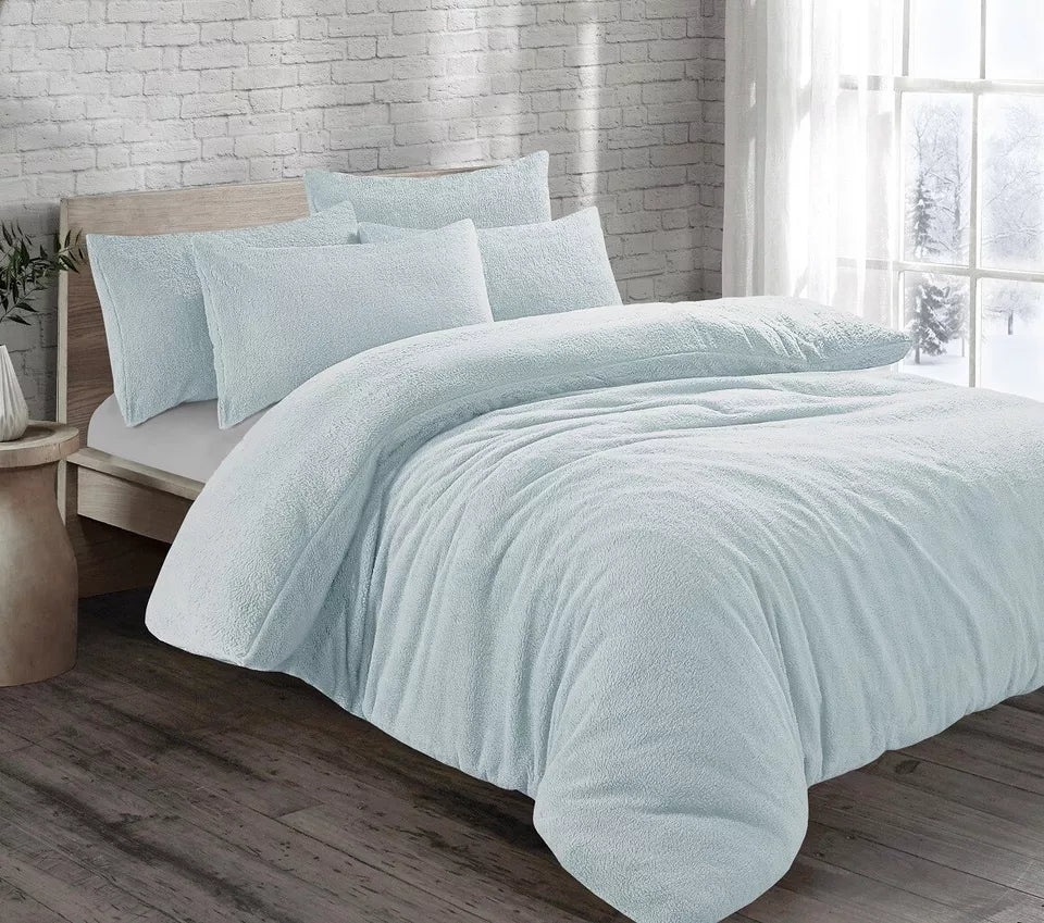 Teddy Fleece Duvet Cover Quilt Bedding Set with Pillow Case Warm & Cosy