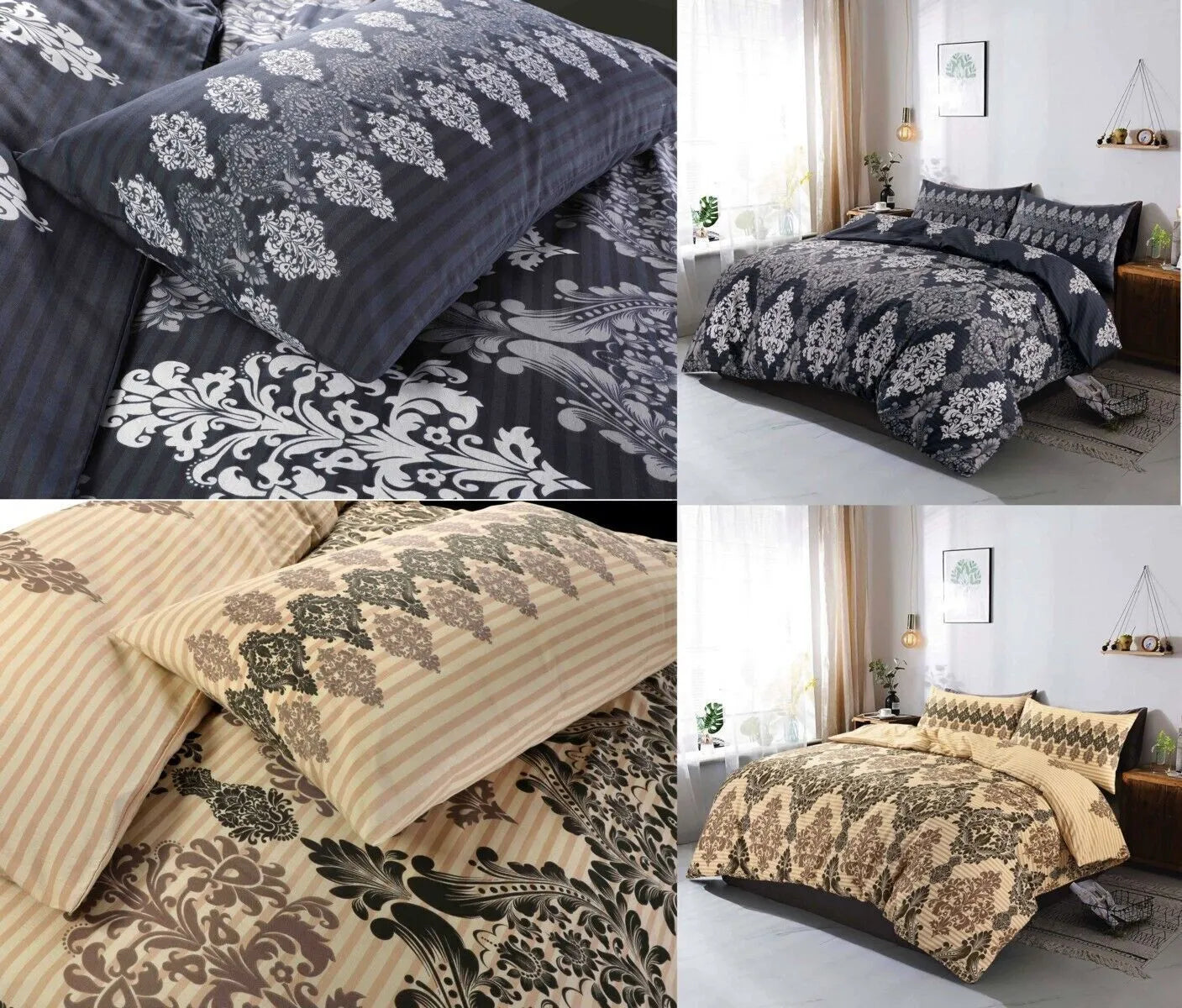 Duvet Cover Set Printed Floral Reversible Stripe Tanya Quilt Cover Bedding Set
