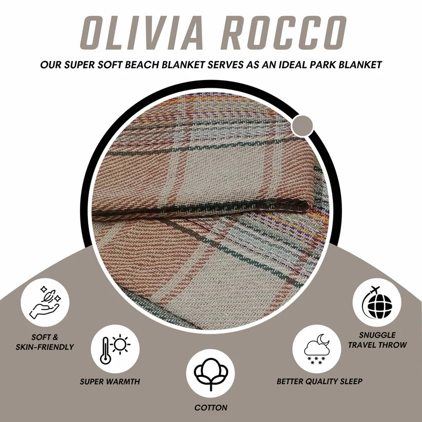 Eco-Friendly Recycled Cotton Picnic Blanket Check Stripe Design Super Soft Cosy
