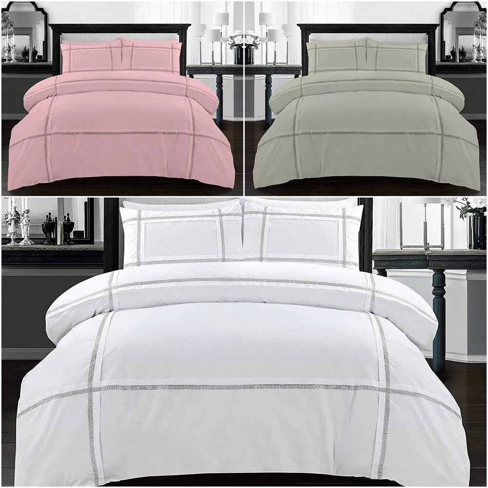 Eva Lace Duvet Cover Set With Pillow Cases Diamante Lacework Quilt Bedding Sets