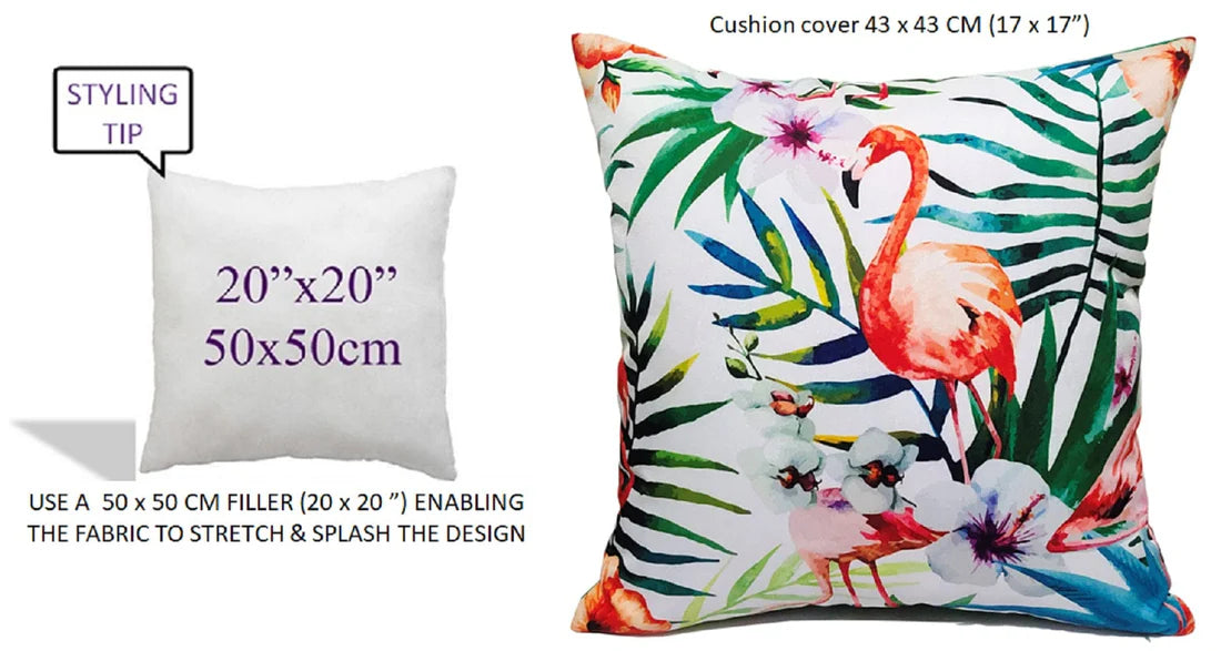 Flamingo Pattern Waterproof Outdoor & Indoor Cushions Hollowfibre Filled Weather-Resistant Decorative Patio Garden Cushions