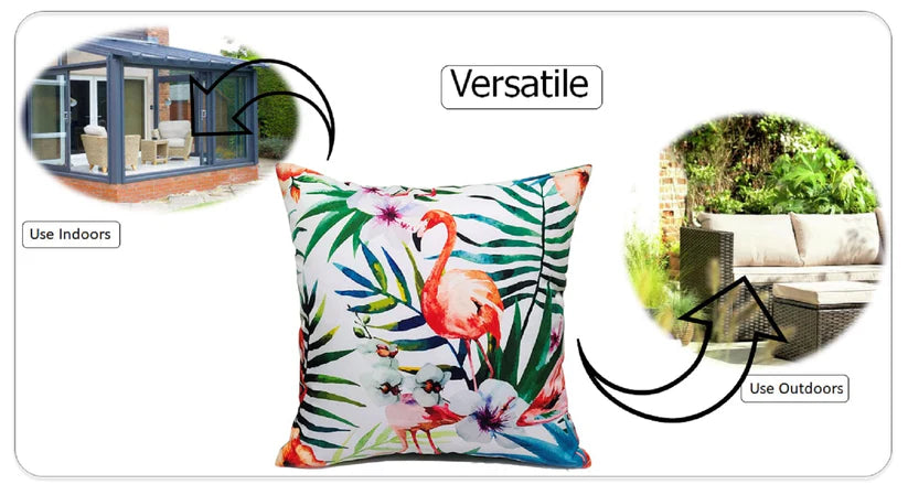 Flamingo Pattern Waterproof Outdoor & Indoor Cushions Hollowfibre Filled Weather-Resistant Decorative Patio Garden Cushions