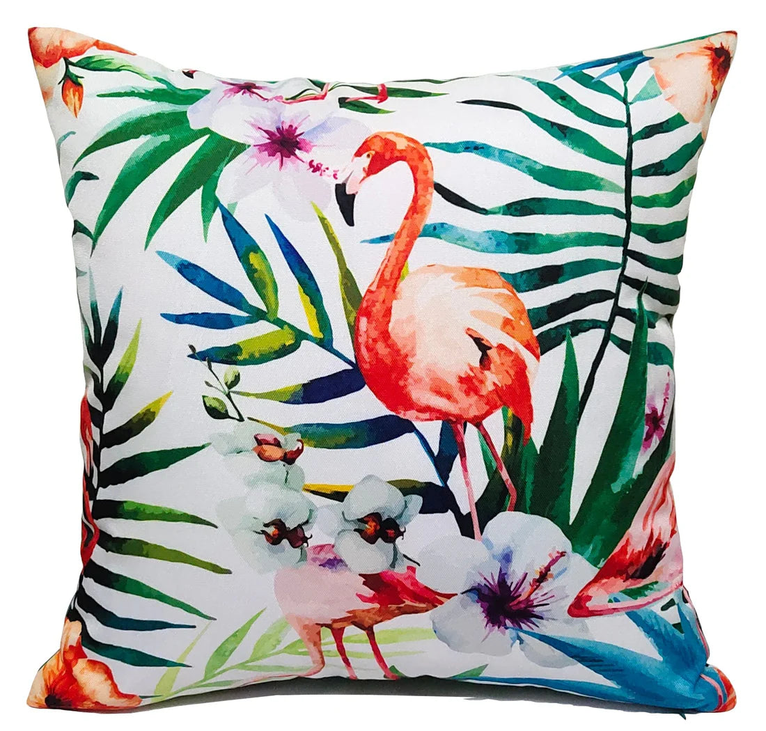 Flamingo Pattern Waterproof Outdoor & Indoor Cushions Hollowfibre Filled Weather-Resistant Decorative Patio Garden Cushions