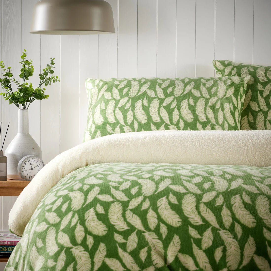 Floral Leaves Teddy Duvet Set Reversible Sherpa Fleece Super Soft Bedding