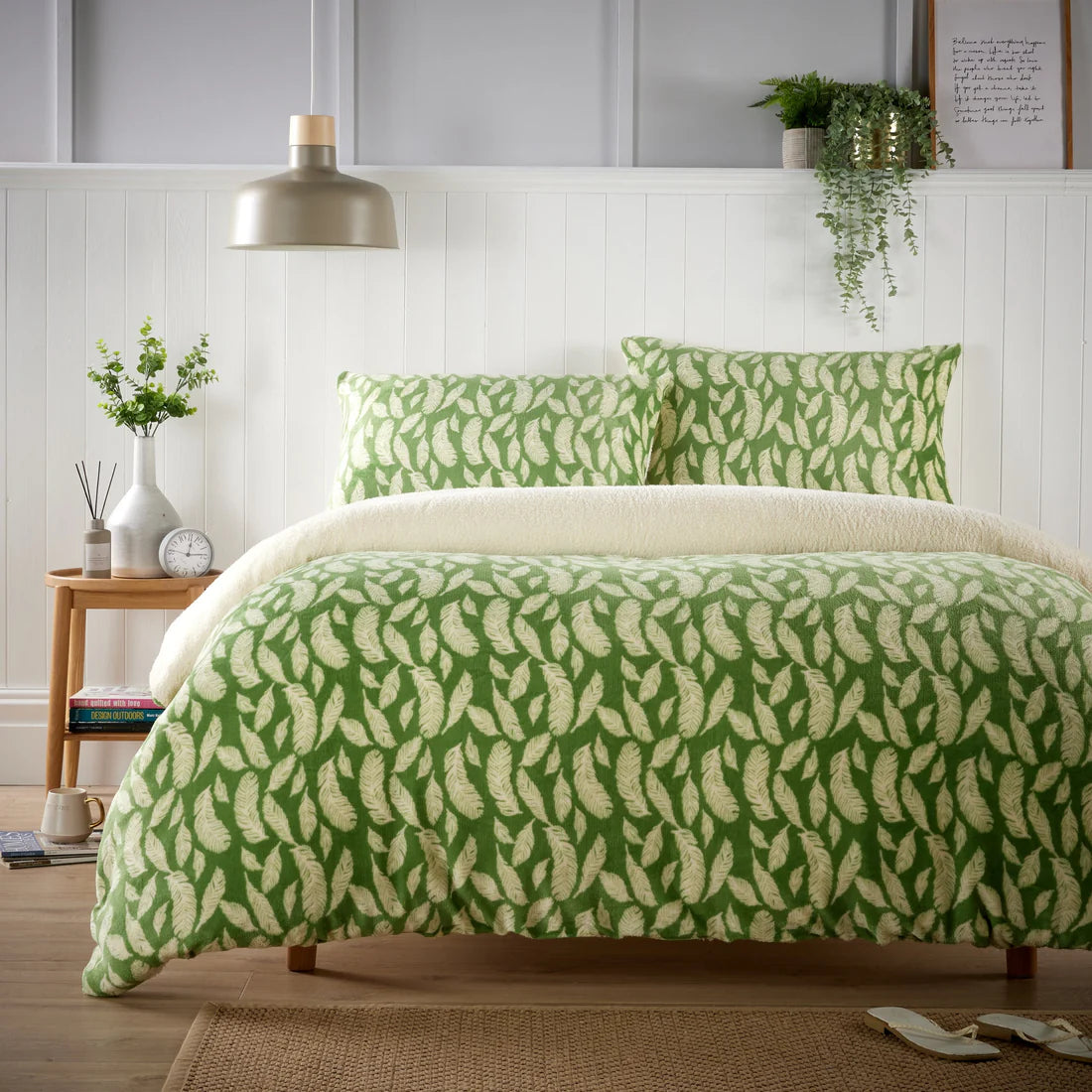 Floral Leaves Teddy Duvet Set Reversible Sherpa Fleece Super Soft Bedding
