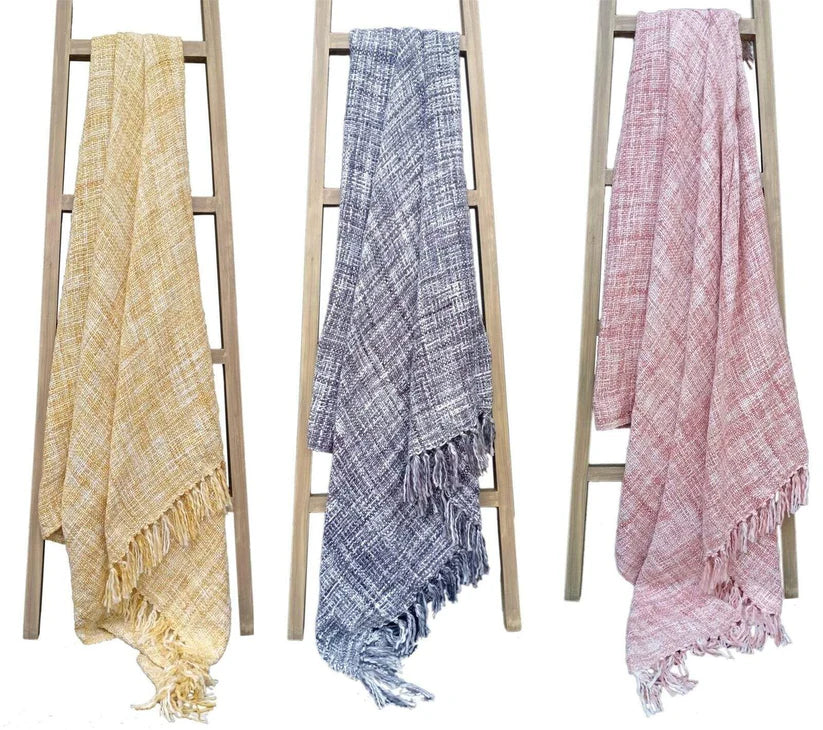 French Tonal Chenille Throw Luxuriously Soft Acrylic Blanket with Elegant Tassels for Sofa and Bed 130 x 170 cm