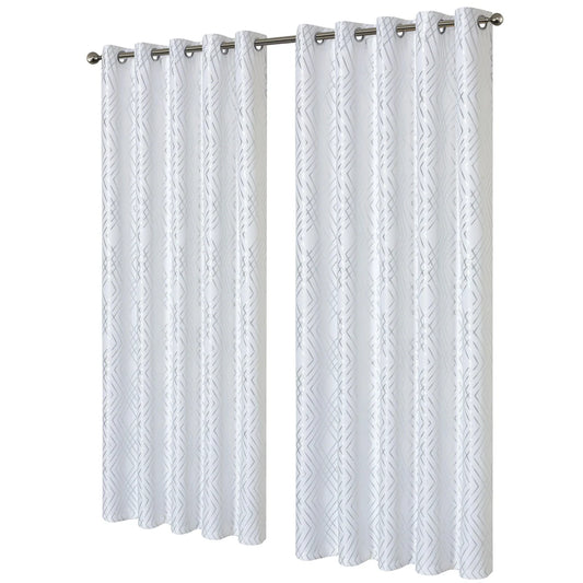 Geometric White Sparkle Blackout Curtains Soft Thermal Insulated Eyelet Ring Top Living Room & Bedroom Drapes