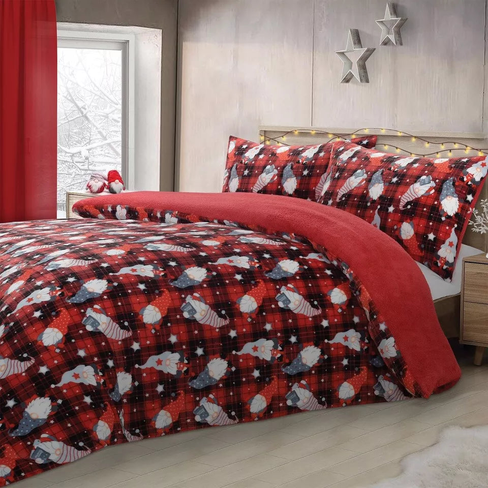 Gonk Tartan Check Teddy Fleece Duvet Cover Sets Super Soft Thermal Warm Bedding