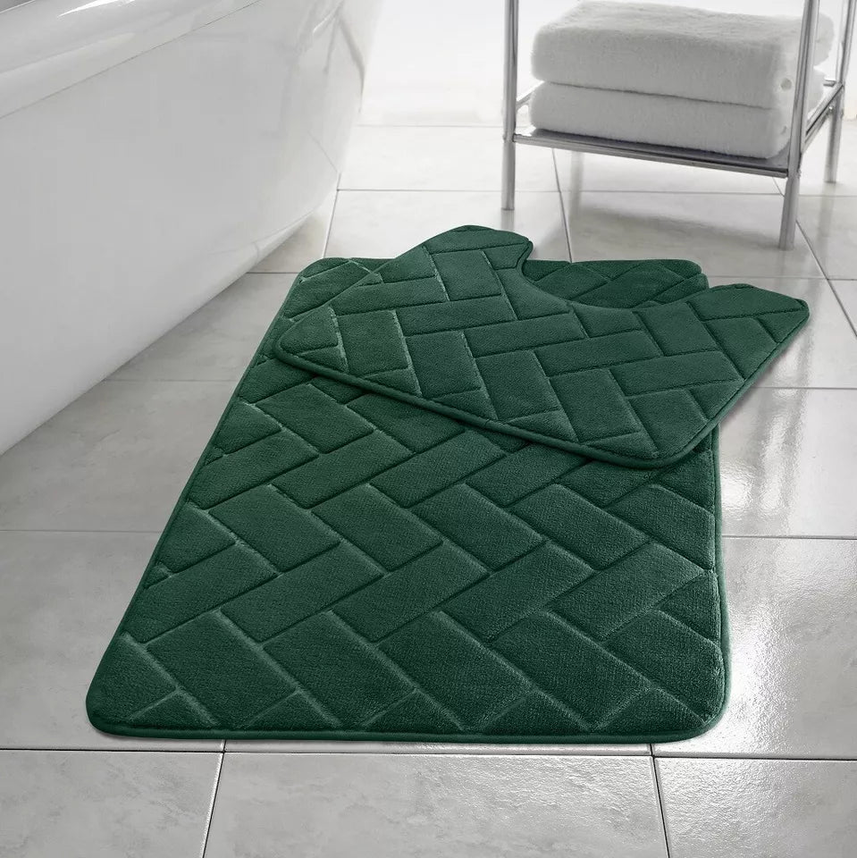 Block Bath & Pedestal Mat 2 Piece Set Memory Foam Non Slip
