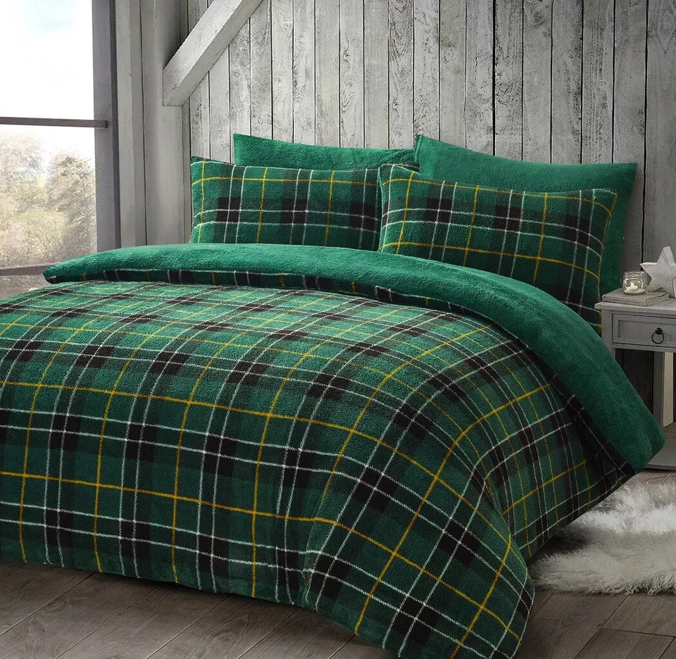 Teddy Fleece Tartan Check Duvet Cover Set