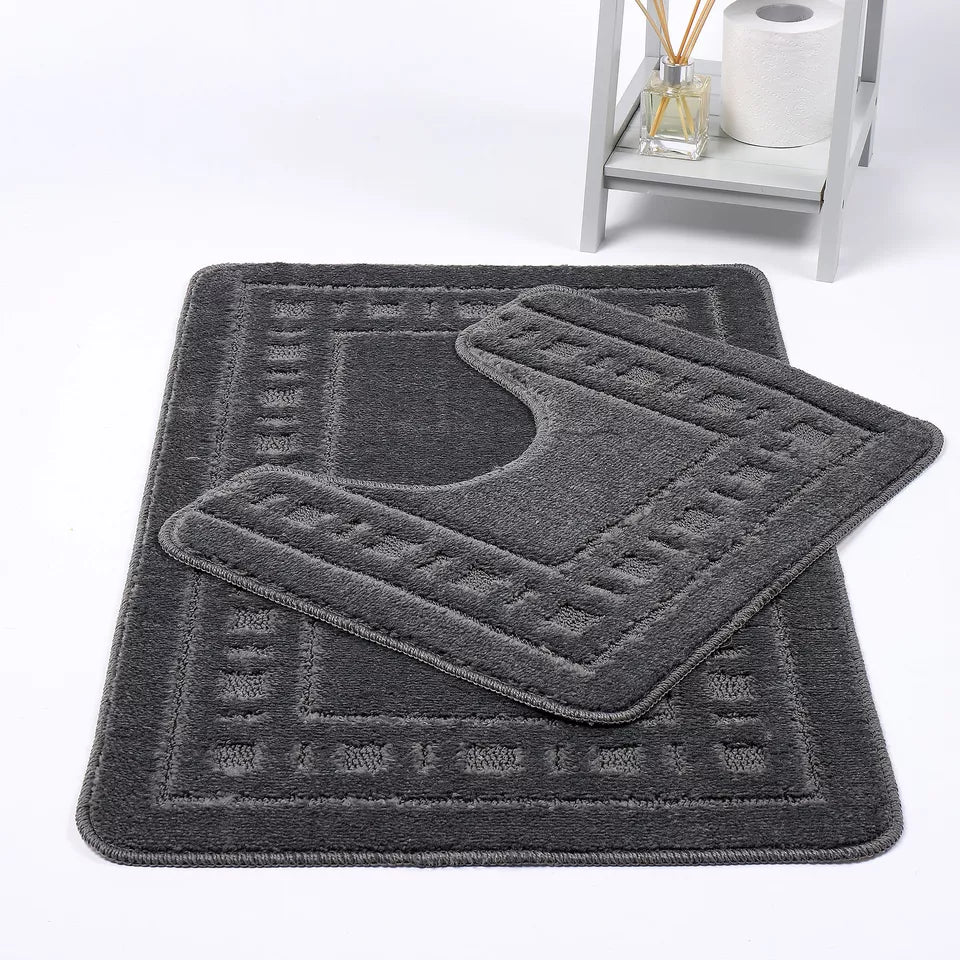 Diem 2 Piece Bath Mat & Pedestal Set Non Slip 8 Colours