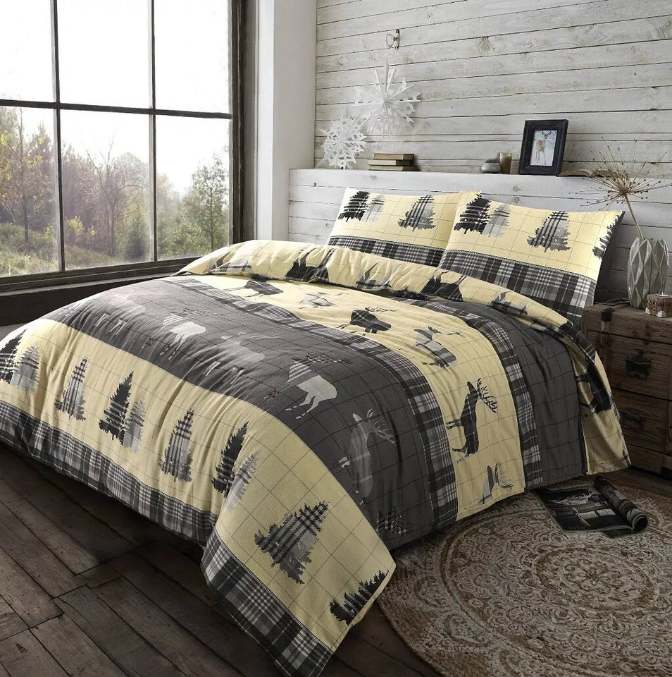 Luxury Thermal Flannelette Stag Duvet Set 100% Cotton Quilt Bedding All Sizes