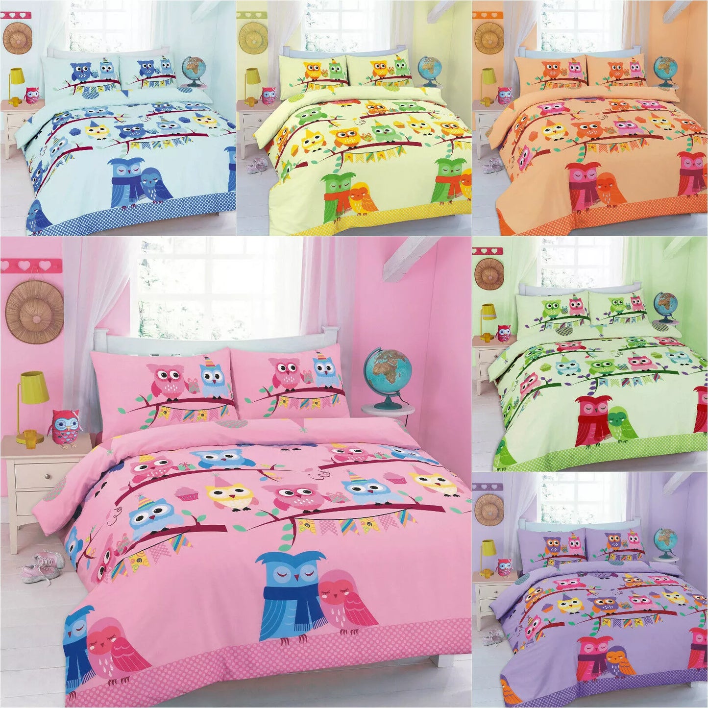 Cute Owls Kids Duvet Cover Set 5 Colours All Sizes