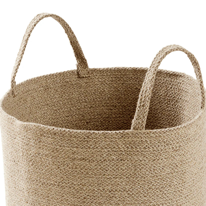Large Woven Cotton Laundry Basket with Handles Durable Rope Storage Bin for Clothes Toys Household Items Versatile Organizer in Black Grey Natural