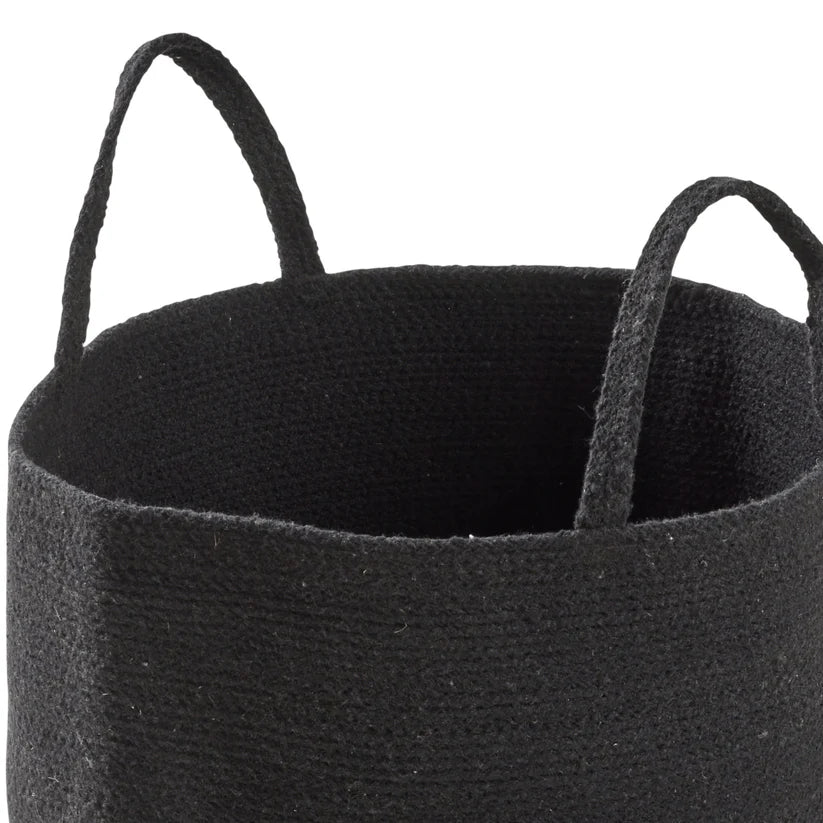 Large Woven Cotton Laundry Basket with Handles Durable Rope Storage Bin for Clothes Toys Household Items Versatile Organizer in Black Grey Natural