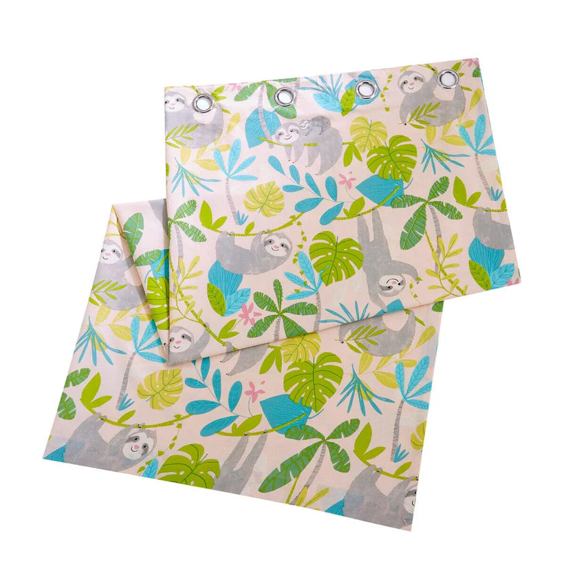 Lazy Sloth Kids Duvet Set Soft Cotton Blend Bedding with Pillowcase and Matching Curtains