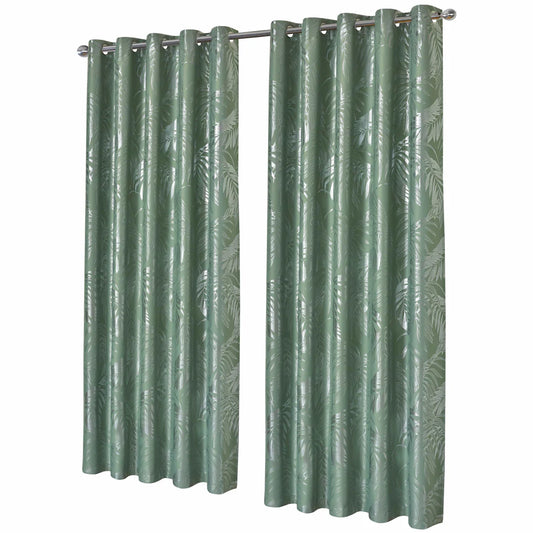 Leaf Sage Green Sparkle Blackout Curtains Super Soft Thermal Insulated Eyelet Drapes for Living Room & Bedroom 2 Panels