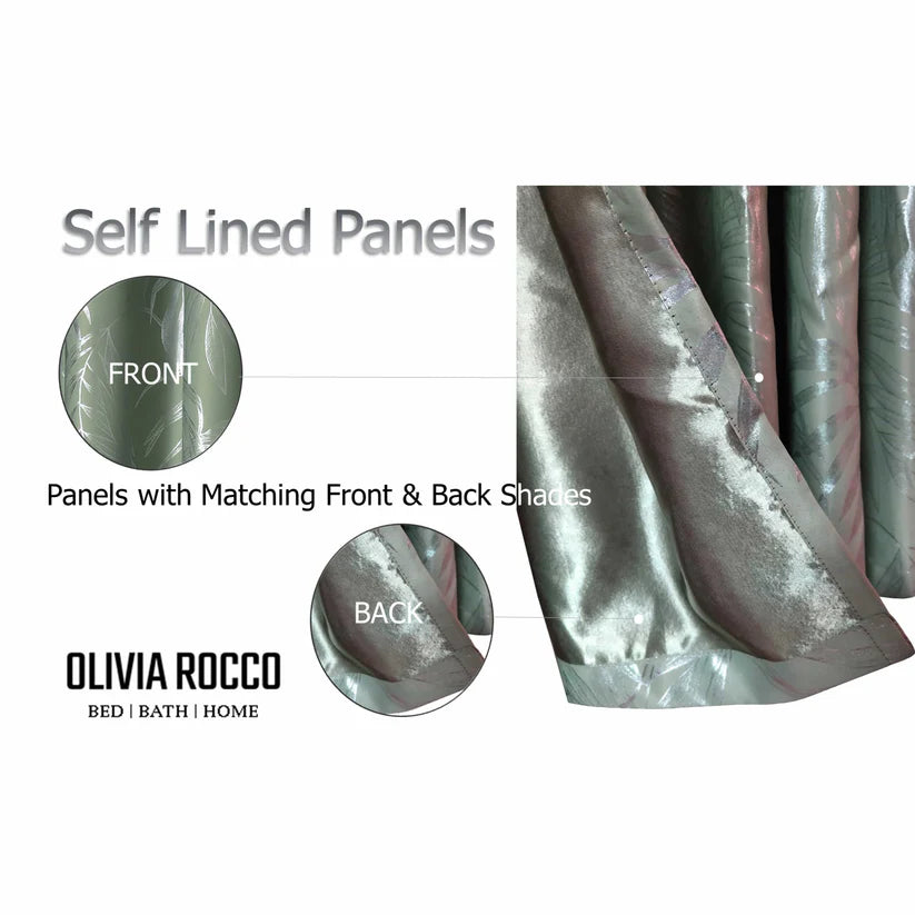 Leaf Sage Green Sparkle Blackout Curtains Super Soft Thermal Insulated Eyelet Drapes for Living Room & Bedroom 2 Panels