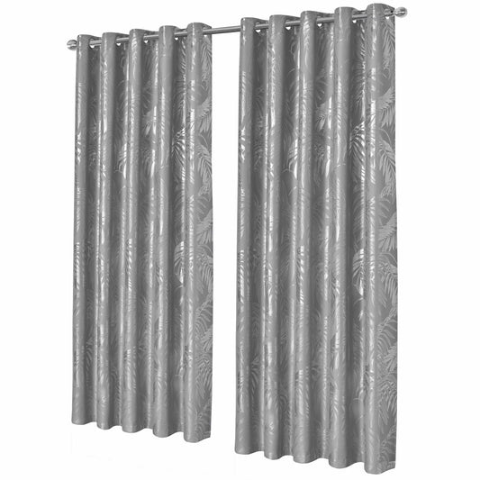 Leaf Silver Sparkle Blackout Curtains Super Soft Thermal Insulated Eyelet Drapes