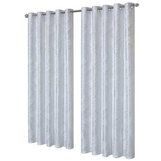Leaf White Sparkle Blackout Curtains Super Soft Thermal Insulated Eyelet Drapes for Living Room & Bedroom 2 Panels