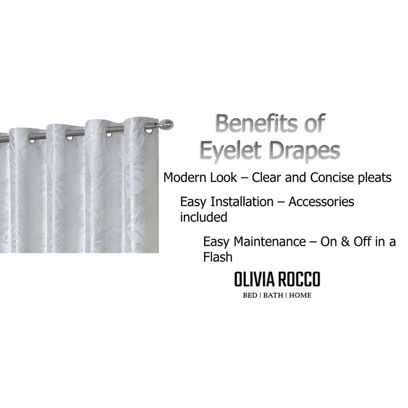Leaf White Sparkle Blackout Curtains Super Soft Thermal Insulated Eyelet Drapes for Living Room & Bedroom 2 Panels