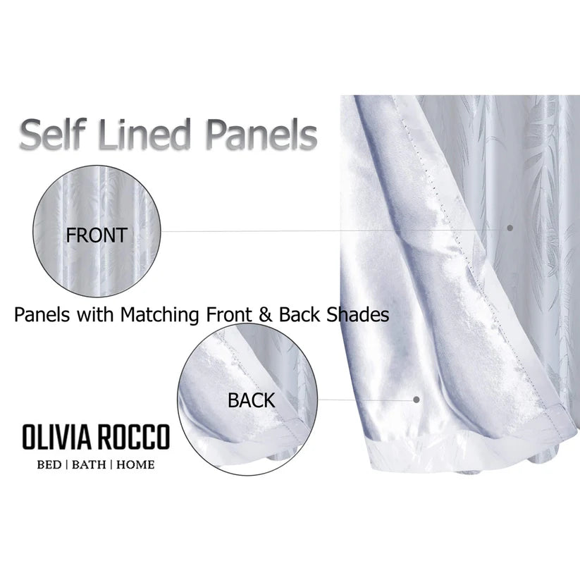 Leaf White Sparkle Blackout Curtains Super Soft Thermal Insulated Eyelet Drapes for Living Room & Bedroom 2 Panels