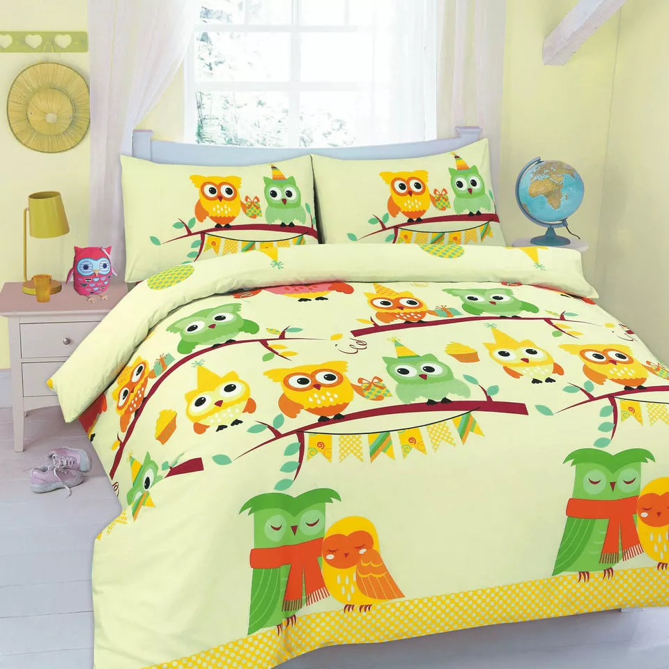 Cute Owls Kids Duvet Cover Set 5 Colours All Sizes