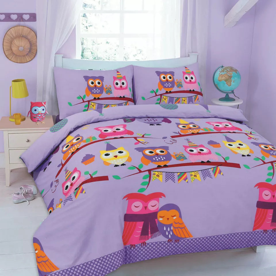 Cute Owls Kids Duvet Cover Set 5 Colours All Sizes