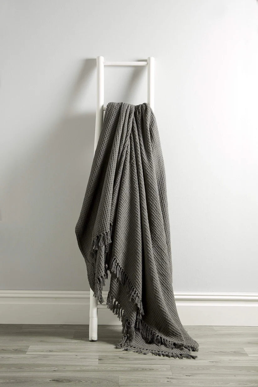 Lisbon Pure Indian Cotton Handwoven Honeycomb Throw Blanket Luxurious Soft and Elegant Design for Sofa Bed or Living Room Available in 10 Colours and Sizes