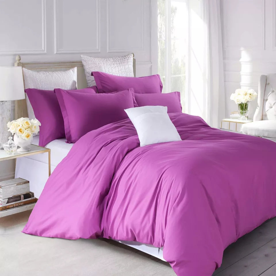 Plain Quilt Duvet Cover Bedding Set Pillowcase Pair Single Double King S King